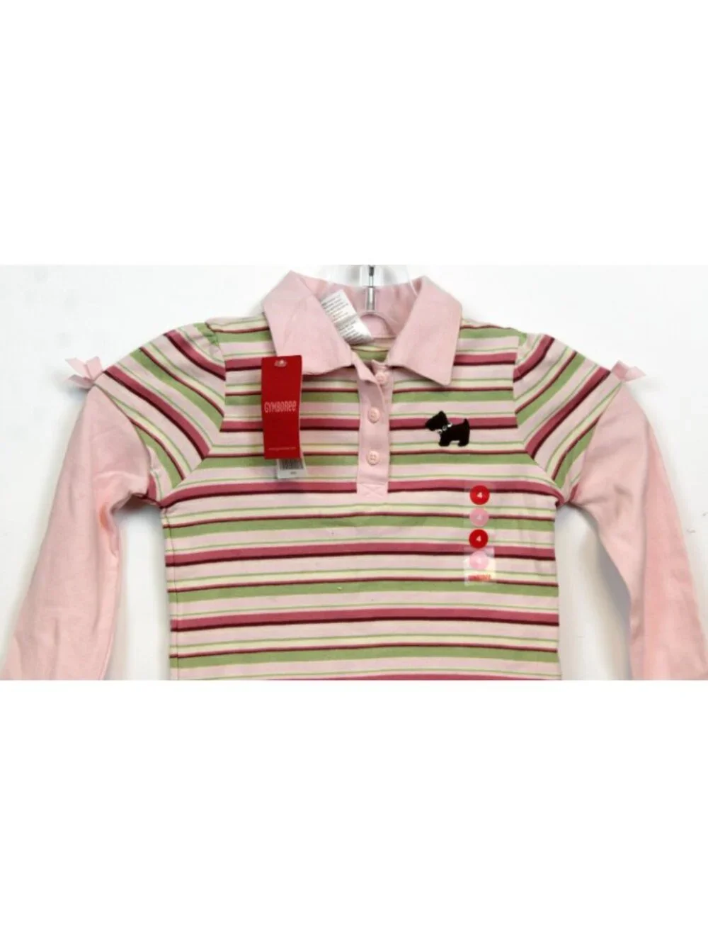 2007 Gymboree Girl Detective Striped Polo sz 8 Long Sleeve Bows Scottie Dog Puff